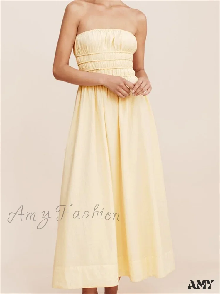 Amy Fashion - Women Ruched Strapless Tube Solid Summer Backless Party A-Line for Cocktail Streetwear Aesthetic Vestidos - Image 2