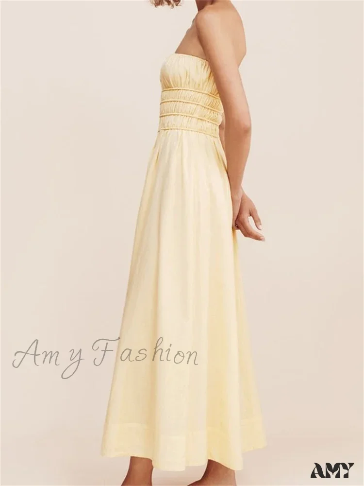 Amy Fashion - Women Ruched Strapless Tube Solid Summer Backless Party A-Line for Cocktail Streetwear Aesthetic Vestidos - Image 3