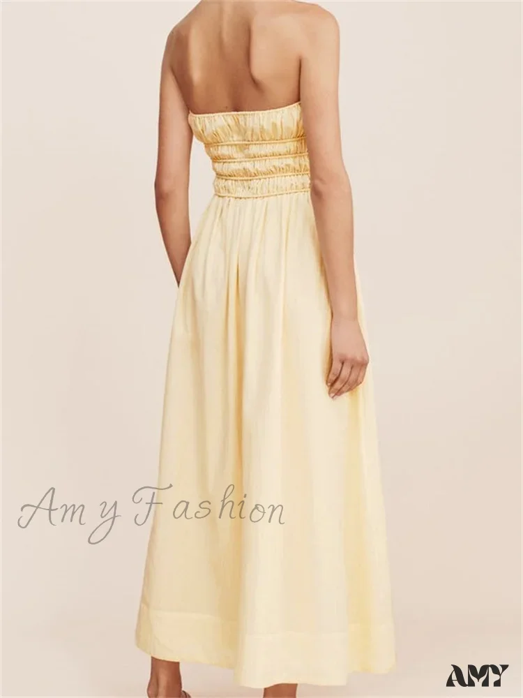 Amy Fashion - Women Ruched Strapless Tube Solid Summer Backless Party A-Line for Cocktail Streetwear Aesthetic Vestidos - Image 4