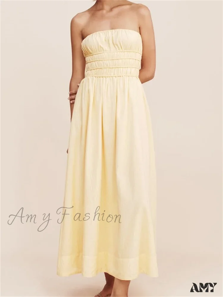 Amy Fashion - Women Ruched Strapless Tube Solid Summer Backless Party A-Line for Cocktail Streetwear Aesthetic Vestidos - Image 5