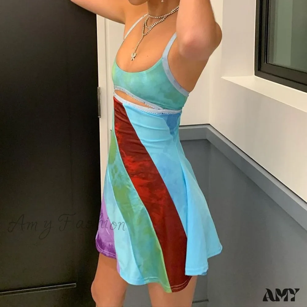 Amy Fashion - Sexy Cutout Colorful Y2K Mini Dress - Image 3