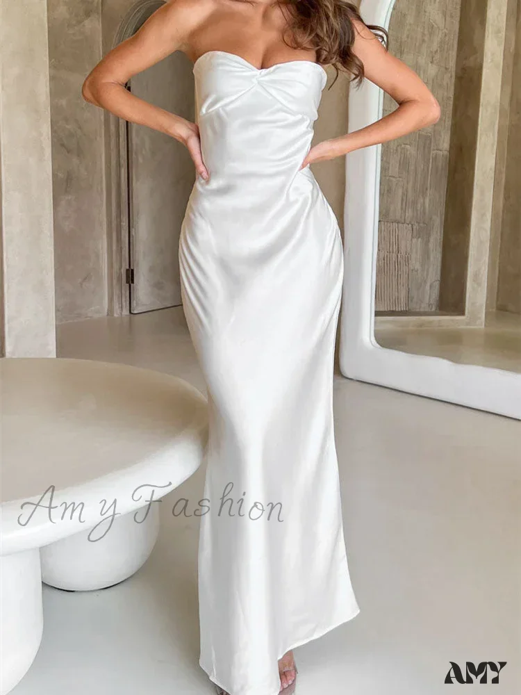 Amy Fashion - Women Sexy Sleeveless Spaghetti Strap Backless  Low Cut Strapless Tube Party Cocktail Satin Vestidos - Image 2