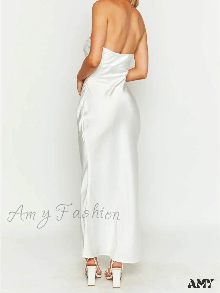 Amy Fashion - Women Sexy Sleeveless Spaghetti Strap Backless  Low Cut Strapless Tube Party Cocktail Satin Vestidos - Image 3