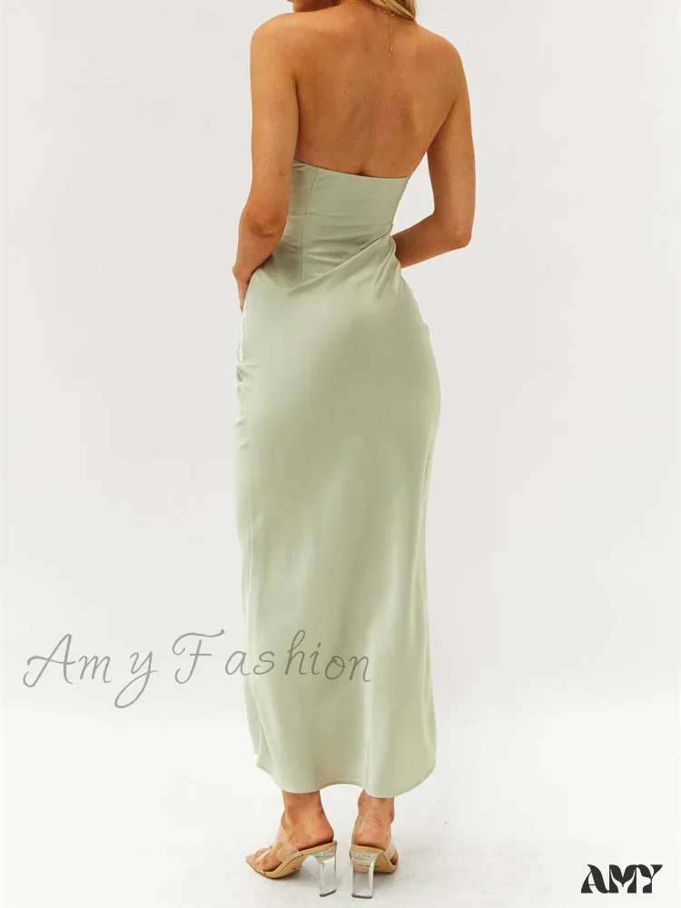 Amy Fashion - Women Sexy Sleeveless Spaghetti Strap Backless  Low Cut Strapless Tube Party Cocktail Satin Vestidos - Image 6