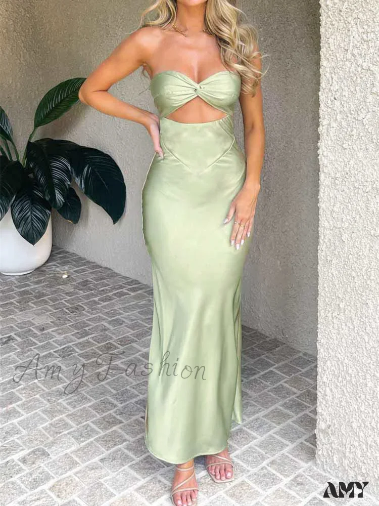 Amy Fashion - Women Sexy Sleeveless Spaghetti Strap Backless  Low Cut Strapless Tube Party Cocktail Satin Vestidos - Image 7