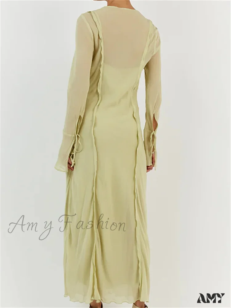 Amy Fashion - Women Sleeve Loose Casual V Neck Mesh See Through Party Beach Cocktail Club Vestidos Streetwear - Image 2