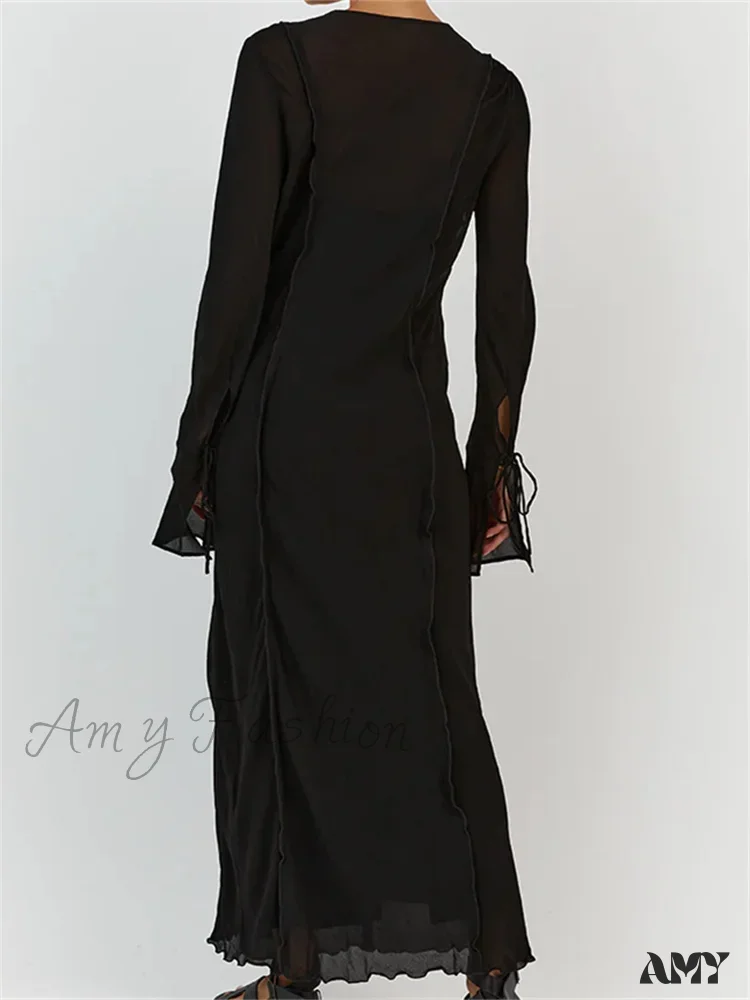 Amy Fashion - Women Sleeve Loose Casual V Neck Mesh See Through Party Beach Cocktail Club Vestidos Streetwear - Image 5