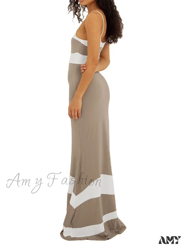Amy Fashion - Women Sleeveless Contrast Color Patchwork Spaghetti Strap Skinny   Female Club Party Vestido - Image 4