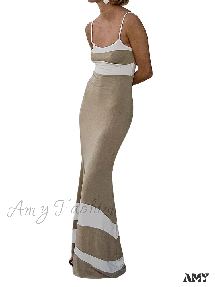Amy Fashion - Women Sleeveless Contrast Color Patchwork Spaghetti Strap Skinny   Female Club Party Vestido - Image 5