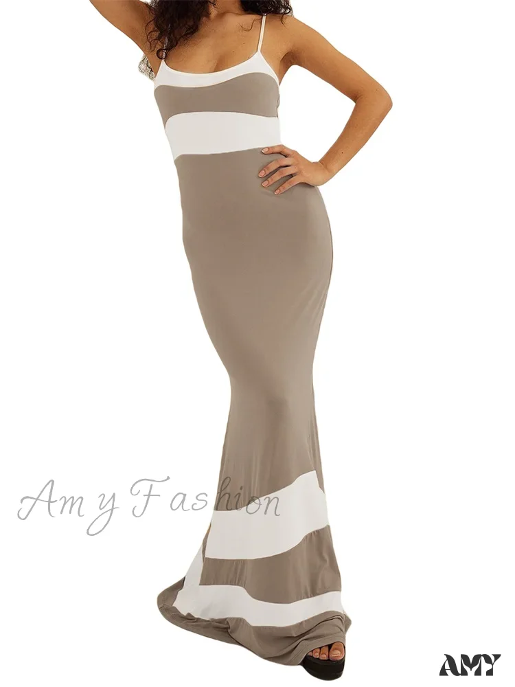 Amy Fashion - Women Sleeveless Contrast Color Patchwork Spaghetti Strap Skinny   Female Club Party Vestido - Image 6