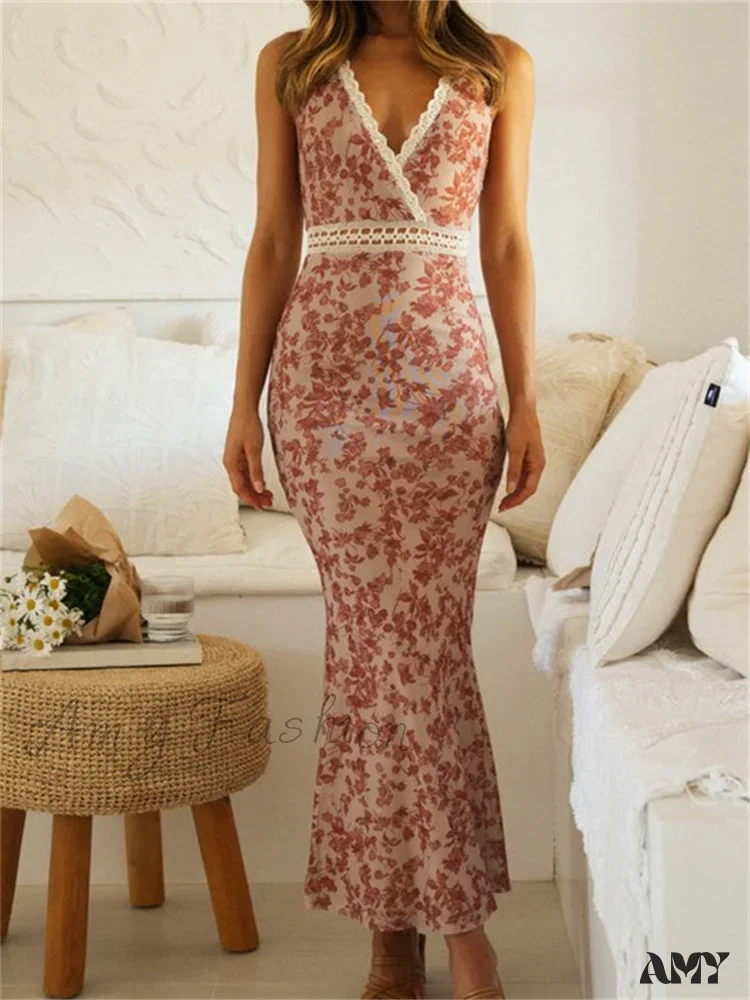 Amy Fashion - Women Sleeveless Lace Trim Tank Summer Floral Print Party for Cocktail Beach Club Vestido Streetwear - Image 5