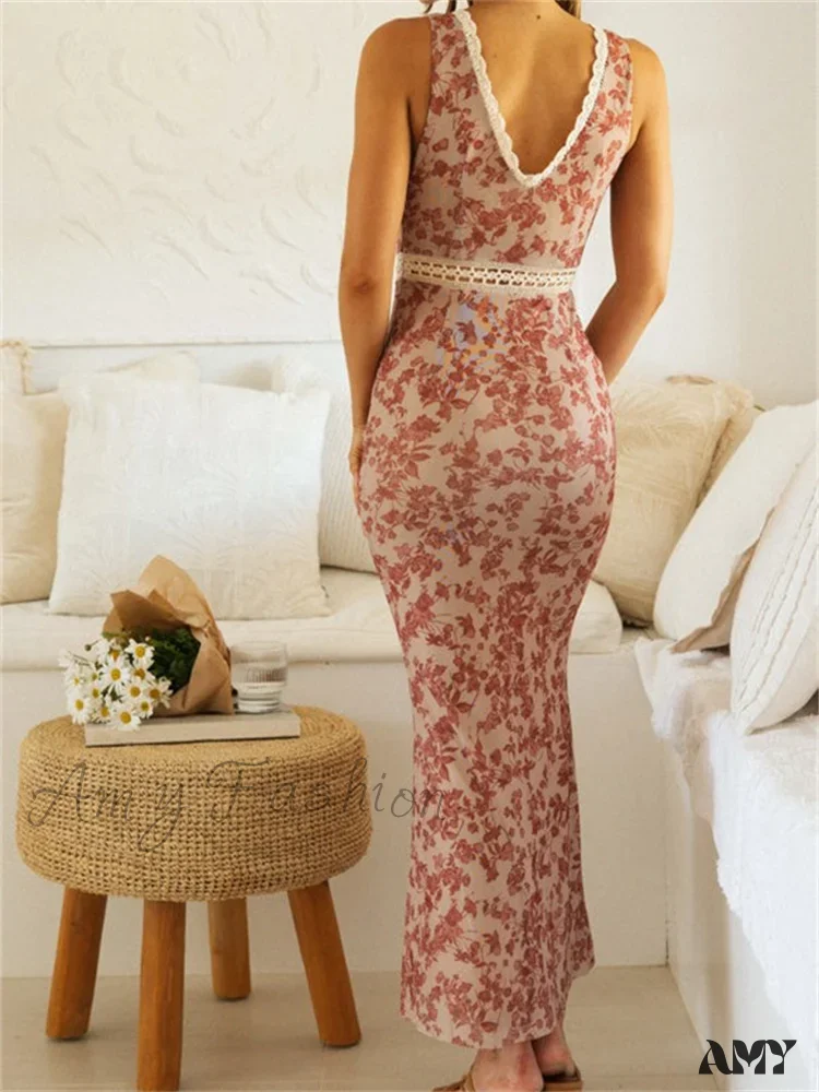 Amy Fashion - Women Sleeveless Lace Trim Tank Summer Floral Print Party for Cocktail Beach Club Vestido Streetwear - Image 6