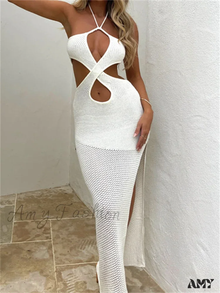 Amy Fashion - Women Sleeveless Off Shoulder Halter  Cutout Backless Summer Backless Party Beach Club Vestidos - Image 5