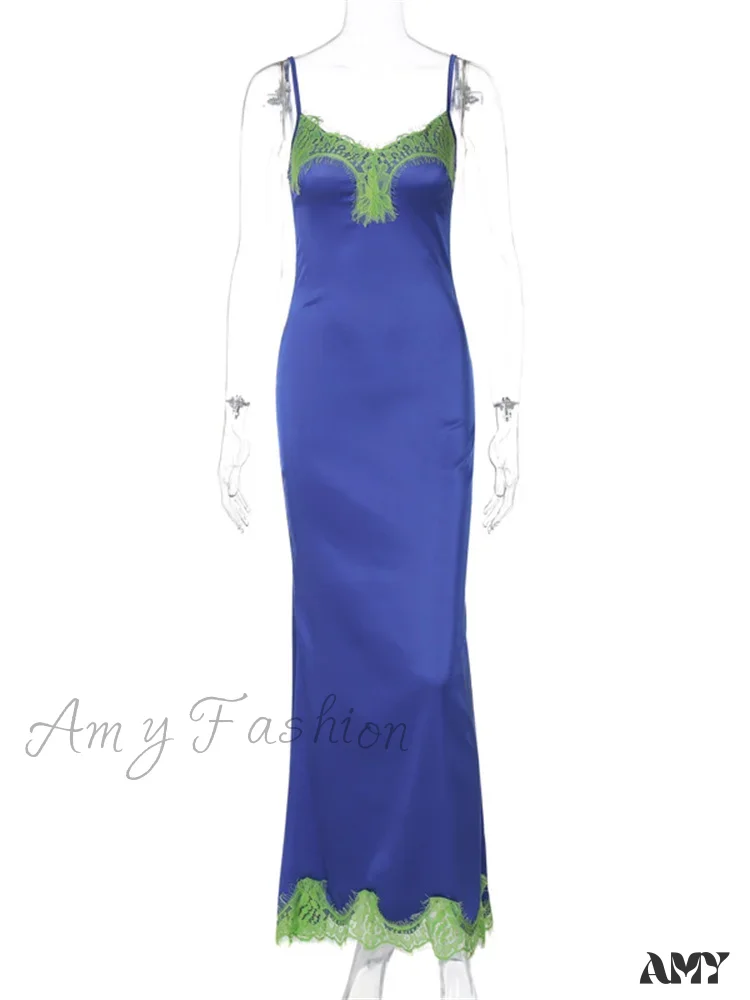 Amy Fashion - Women Sleeveless Spaghetti Strap  Lace Patchwork Summer Party for Cocktail Beach Vestidos Streetwear - Image 2