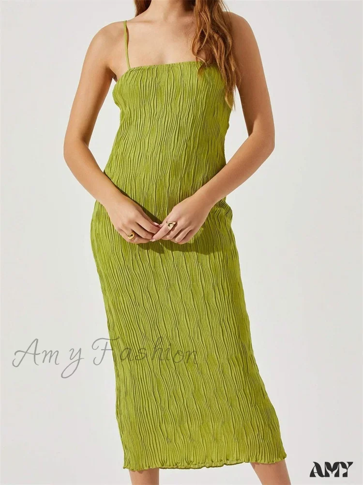 Amy Fashion - Women Sleeveless Spaghetti Strap Mid Solid Color Summer Backless Party Cocktail Beach Vestidos Streetwear - Image 2