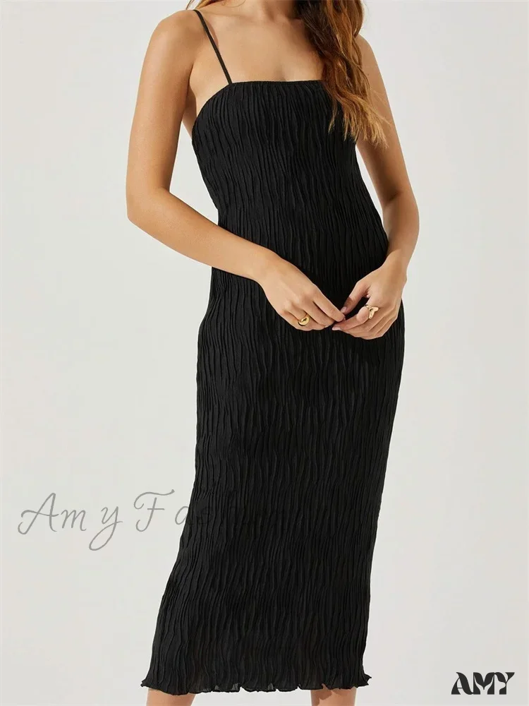 Amy Fashion - Women Sleeveless Spaghetti Strap Mid Solid Color Summer Backless Party Cocktail Beach Vestidos Streetwear - Image 4
