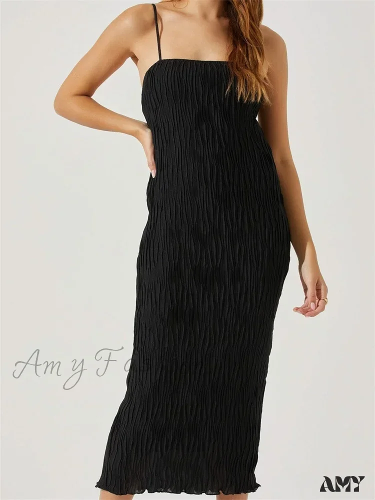 Amy Fashion - Women Sleeveless Spaghetti Strap Mid Solid Color Summer Backless Party Cocktail Beach Vestidos Streetwear - Image 5