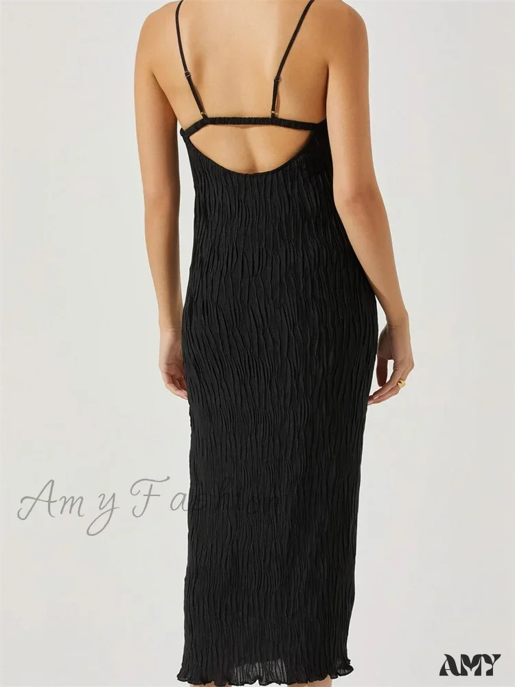Amy Fashion - Women Sleeveless Spaghetti Strap Mid Solid Color Summer Backless Party Cocktail Beach Vestidos Streetwear - Image 6