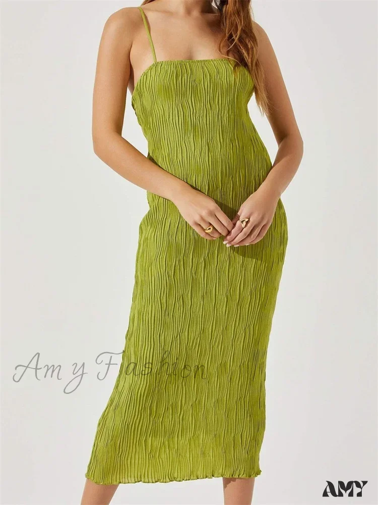Amy Fashion - Women Sleeveless Spaghetti Strap Mid Solid Color Summer Backless Party Cocktail Beach Vestidos Streetwear - Image 8