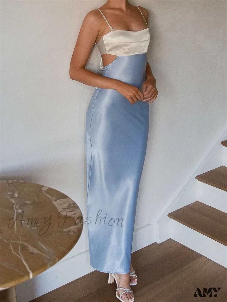 Amy Fashion - Women Slim  Adjustable Strap Back Tie-up High Waist Low Cut Contrast Color Wedding Party Club Vestido - Image 3