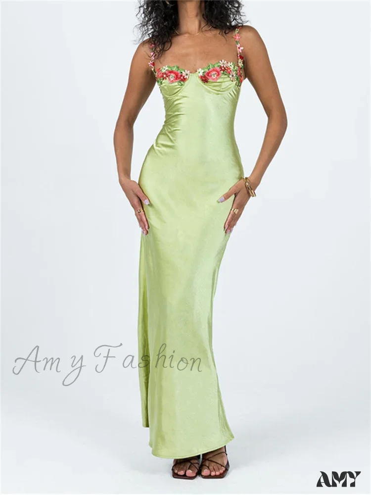 Amy Fashion - Women Sling Bodycon  Flower Embroidery Sleeveless Spaghetti Strap Cocktail Summer Party Club Vestidos - Image 2
