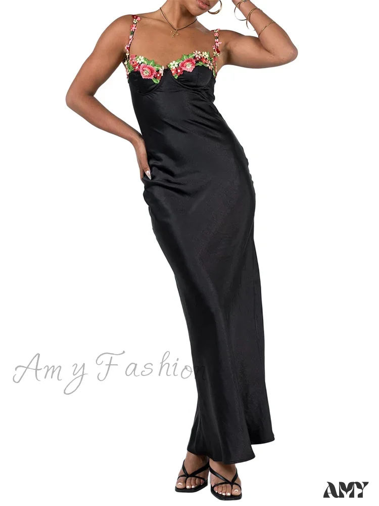 Amy Fashion - Women Sling Bodycon  Flower Embroidery Sleeveless Spaghetti Strap Cocktail Summer Party Club Vestidos - Image 4