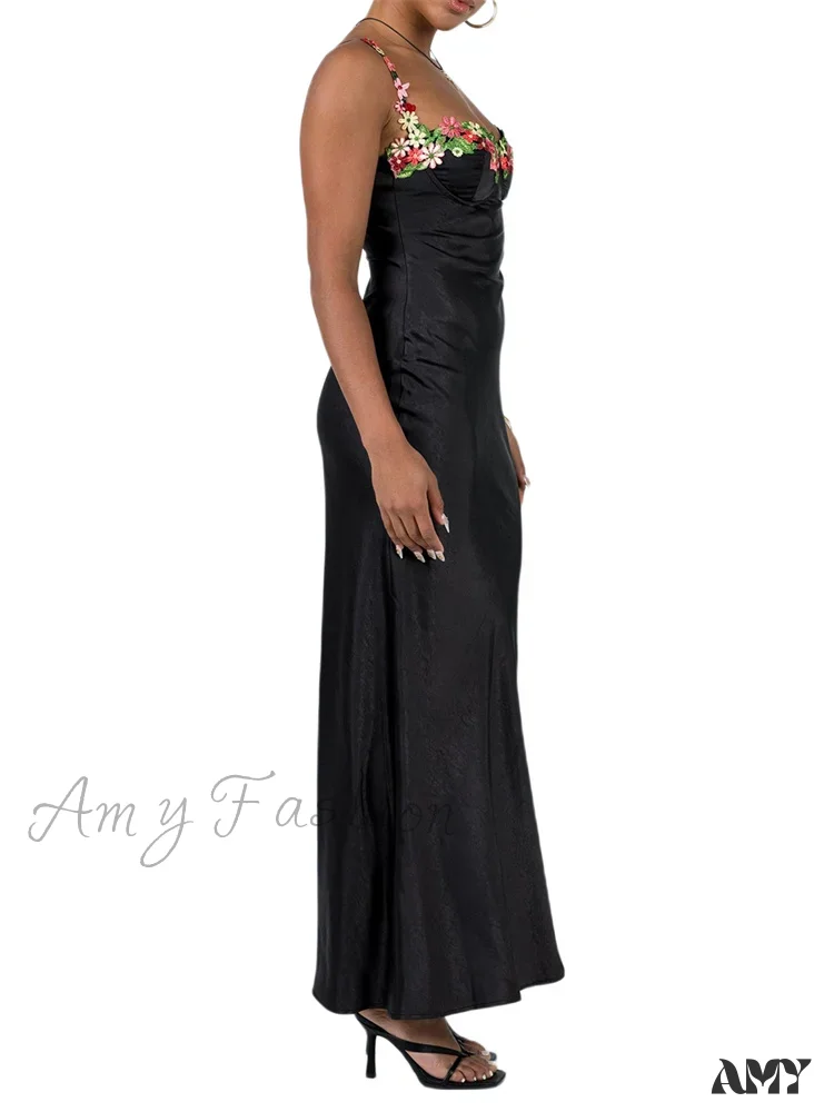 Amy Fashion - Women Sling Bodycon  Flower Embroidery Sleeveless Spaghetti Strap Cocktail Summer Party Club Vestidos - Image 5