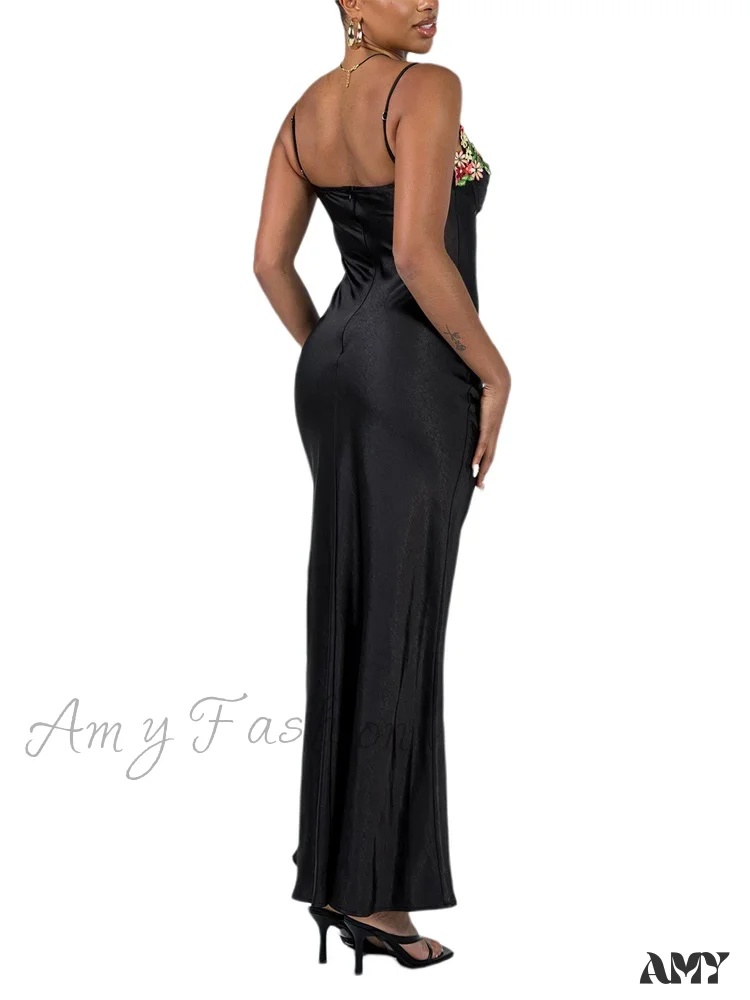 Amy Fashion - Women Sling Bodycon  Flower Embroidery Sleeveless Spaghetti Strap Cocktail Summer Party Club Vestidos - Image 6