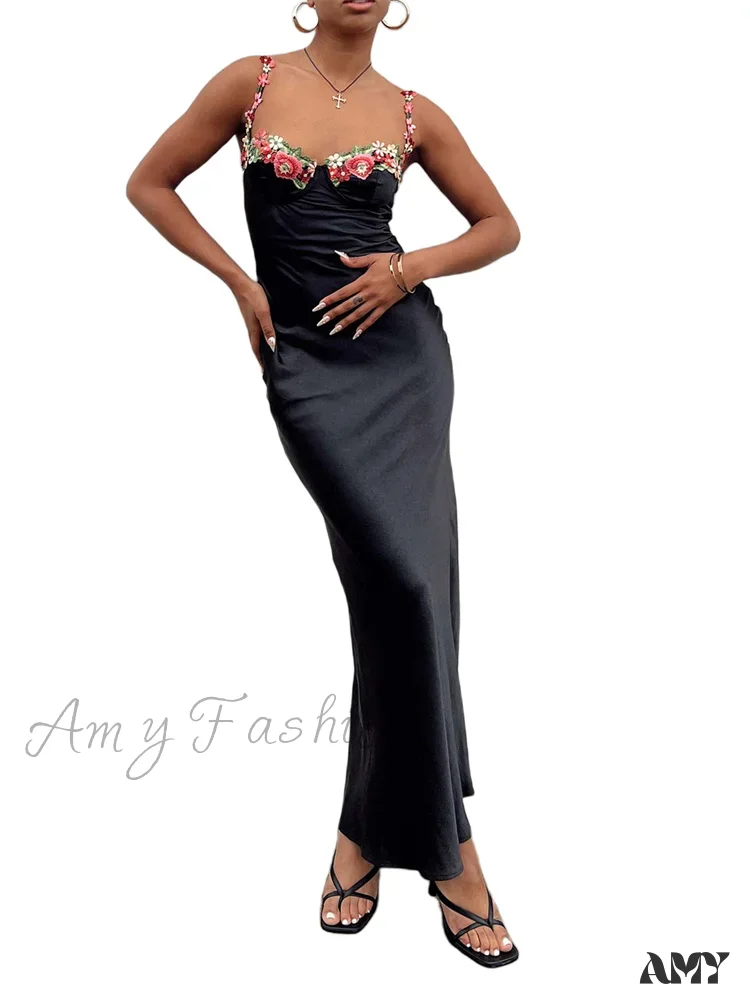 Amy Fashion - Women Sling Bodycon  Flower Embroidery Sleeveless Spaghetti Strap Cocktail Summer Party Club Vestidos - Image 7
