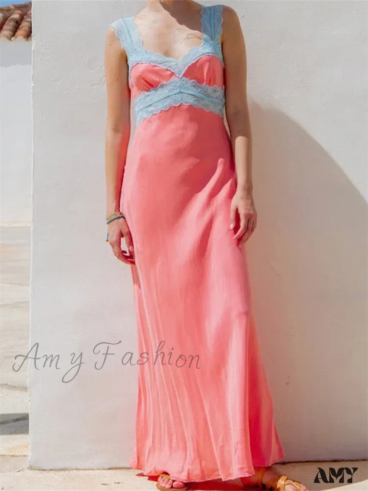 Amy Fashion - Women Summer Beach  Lace Patchwork Sleeveless Tank Backless Sexy Ladies V-neck Female Vestidos - Image 4