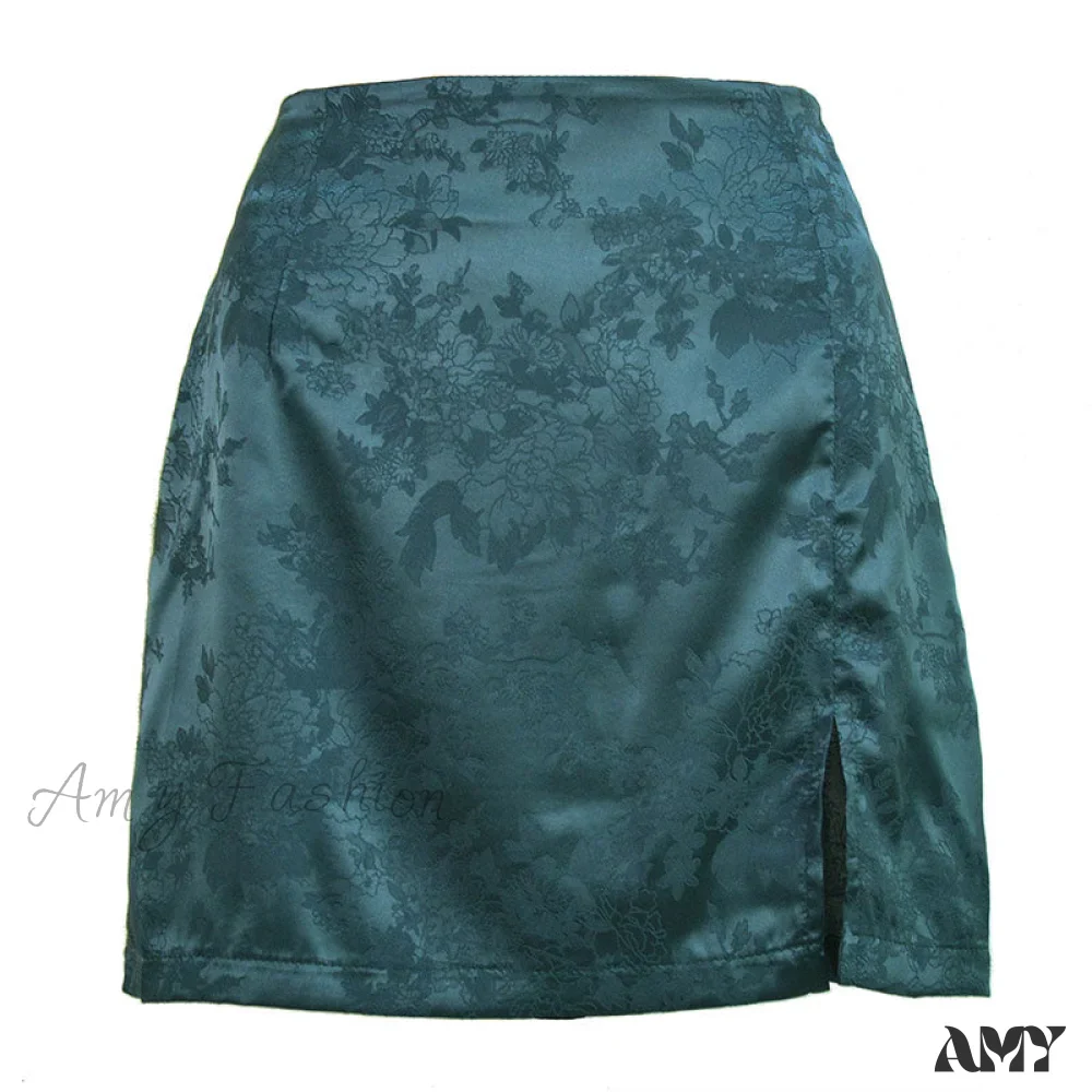 Amy Fashion - Jacquard Satin Skirt Sexy High Waist Mini Skirt - Image 6