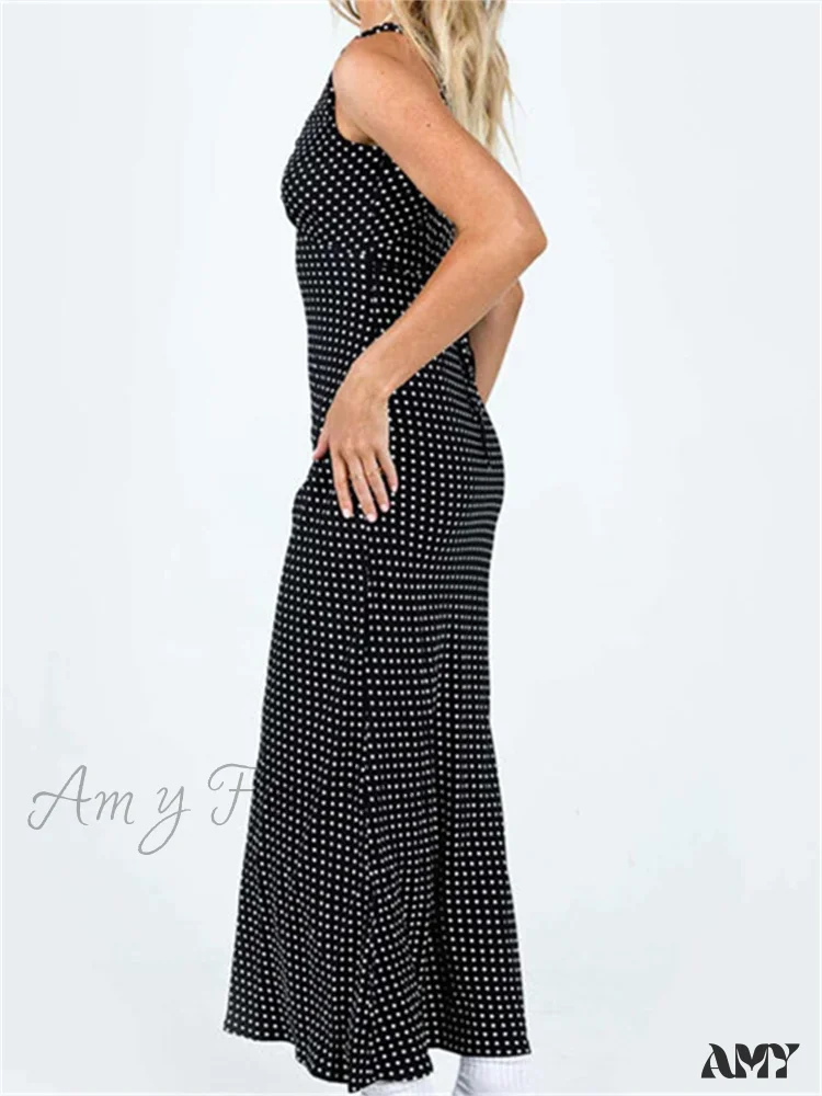 Amy Fashion - Women Summer Slim  Tank Dot Print Sleeveless Deep V-Neck Bodycon Ankle Length Female Vestidos - Image 6
