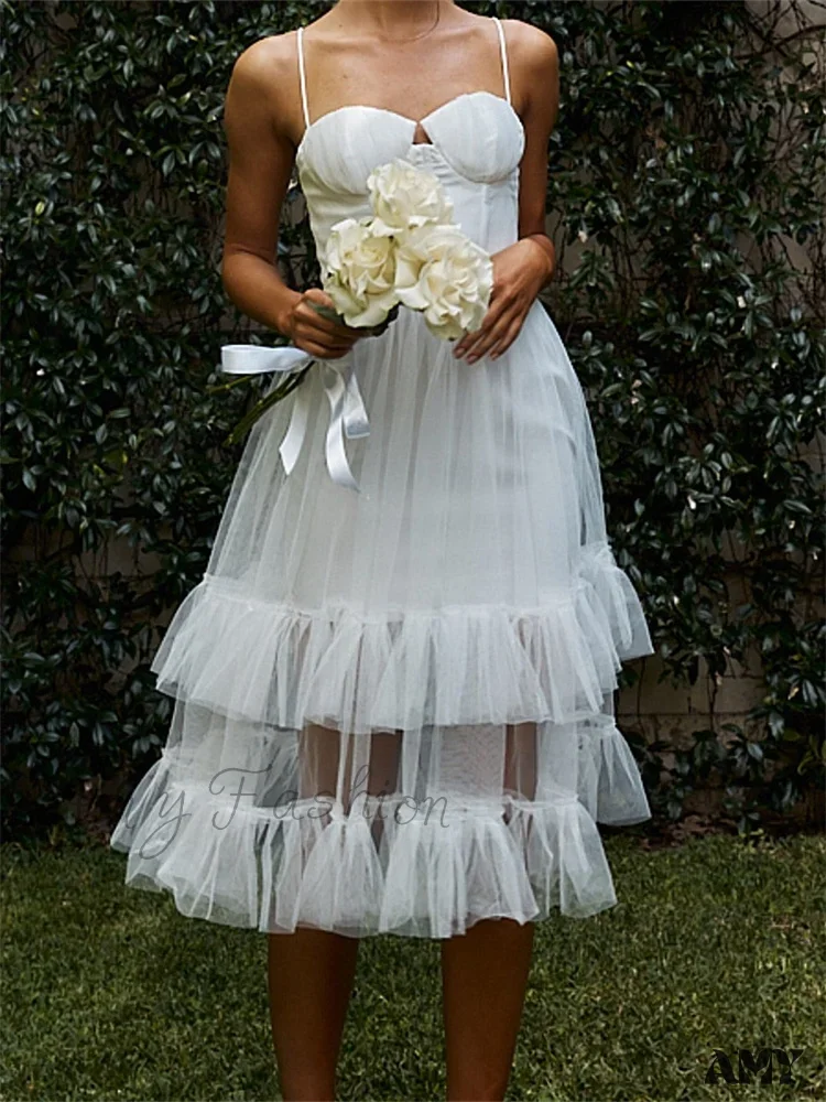 Amy Fashion - Women Summer Solid Color Sleeveless Strap Summer Layered Tulle Ruffles Backless Party Vestidos - Image 4