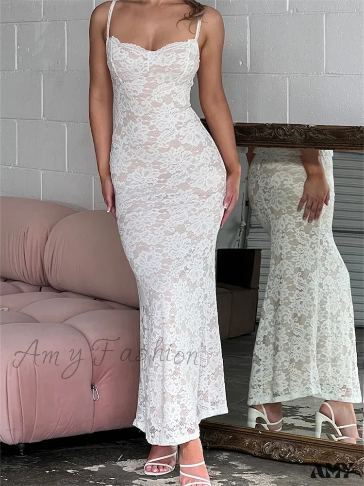 Amy Fashion - Women Summer V-neck  Evening Lace Floral Slim Fit Sleeveless Spaghetti Strap Party Female Vestidos - Image 2