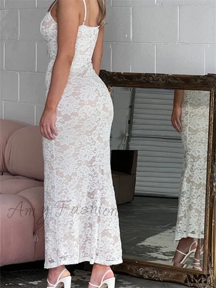 Amy Fashion - Women Summer V-neck  Evening Lace Floral Slim Fit Sleeveless Spaghetti Strap Party Female Vestidos - Image 3
