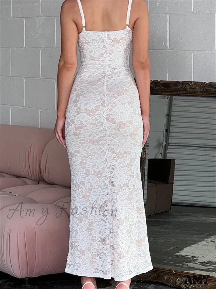 Amy Fashion - Women Summer V-neck  Evening Lace Floral Slim Fit Sleeveless Spaghetti Strap Party Female Vestidos - Image 4