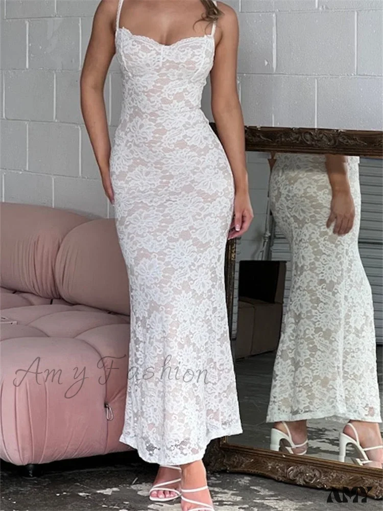Amy Fashion - Women Summer V-neck  Evening Lace Floral Slim Fit Sleeveless Spaghetti Strap Party Female Vestidos - Image 5