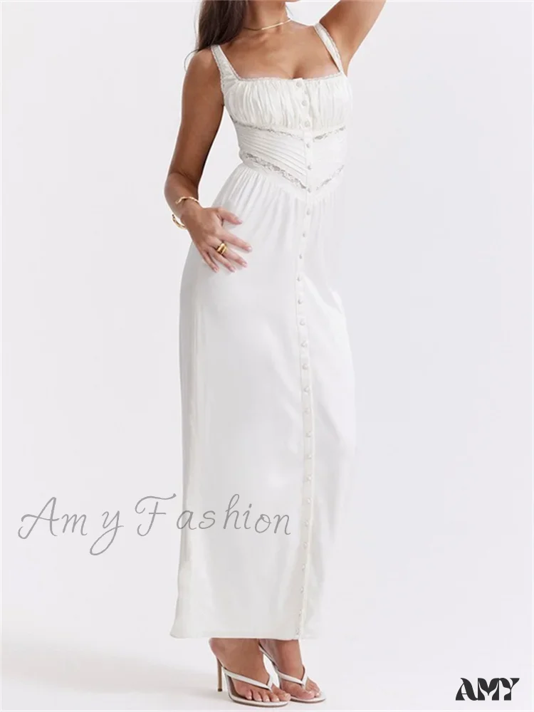 Amy Fashion - Women Y2K Low Cut Square Neck  Boho Lace Floral Patchwork Sleeveless Strap Ruched  Vestidos Sundress - Image 2