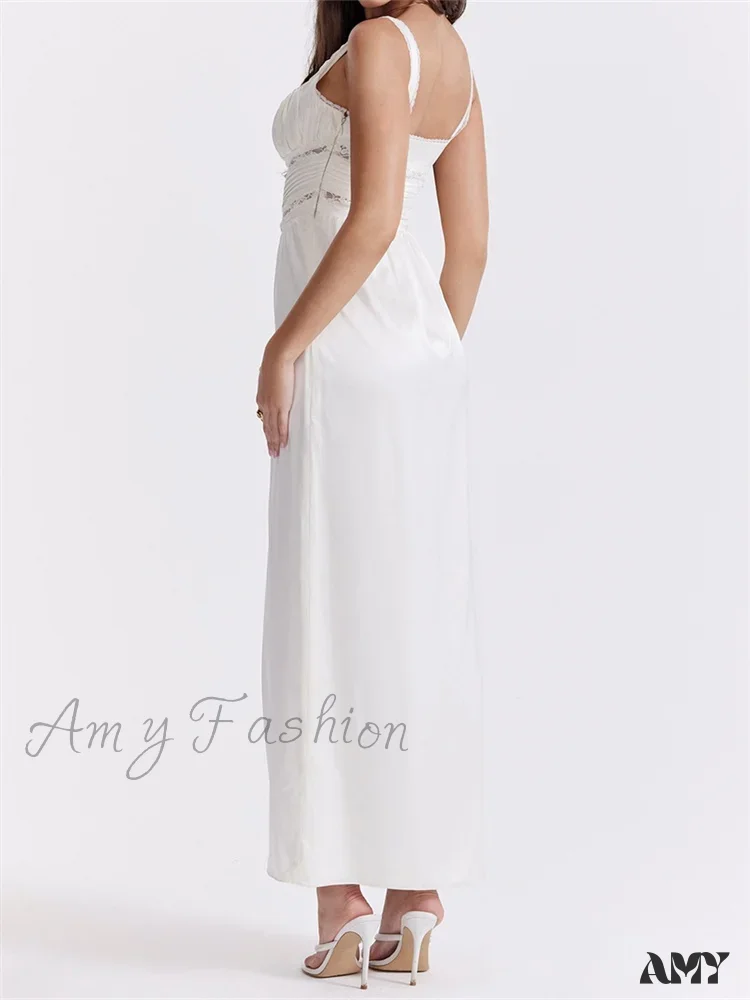 Amy Fashion - Women Y2K Low Cut Square Neck  Boho Lace Floral Patchwork Sleeveless Strap Ruched  Vestidos Sundress - Image 3