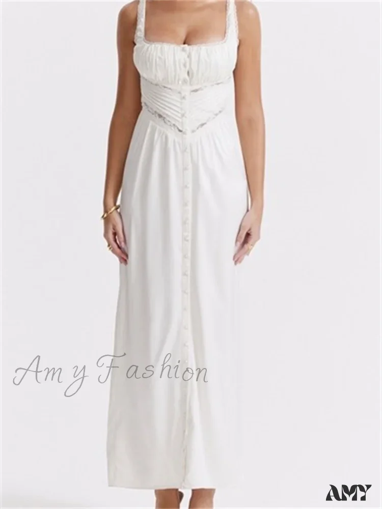Amy Fashion - Women Y2K Low Cut Square Neck  Boho Lace Floral Patchwork Sleeveless Strap Ruched  Vestidos Sundress - Image 4