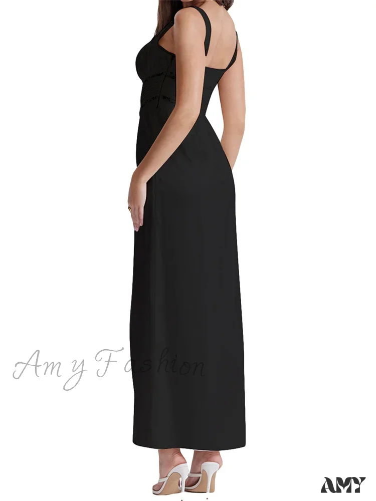 Amy Fashion - Women Y2K Low Cut Square Neck  Boho Lace Floral Patchwork Sleeveless Strap Ruched  Vestidos Sundress - Image 5