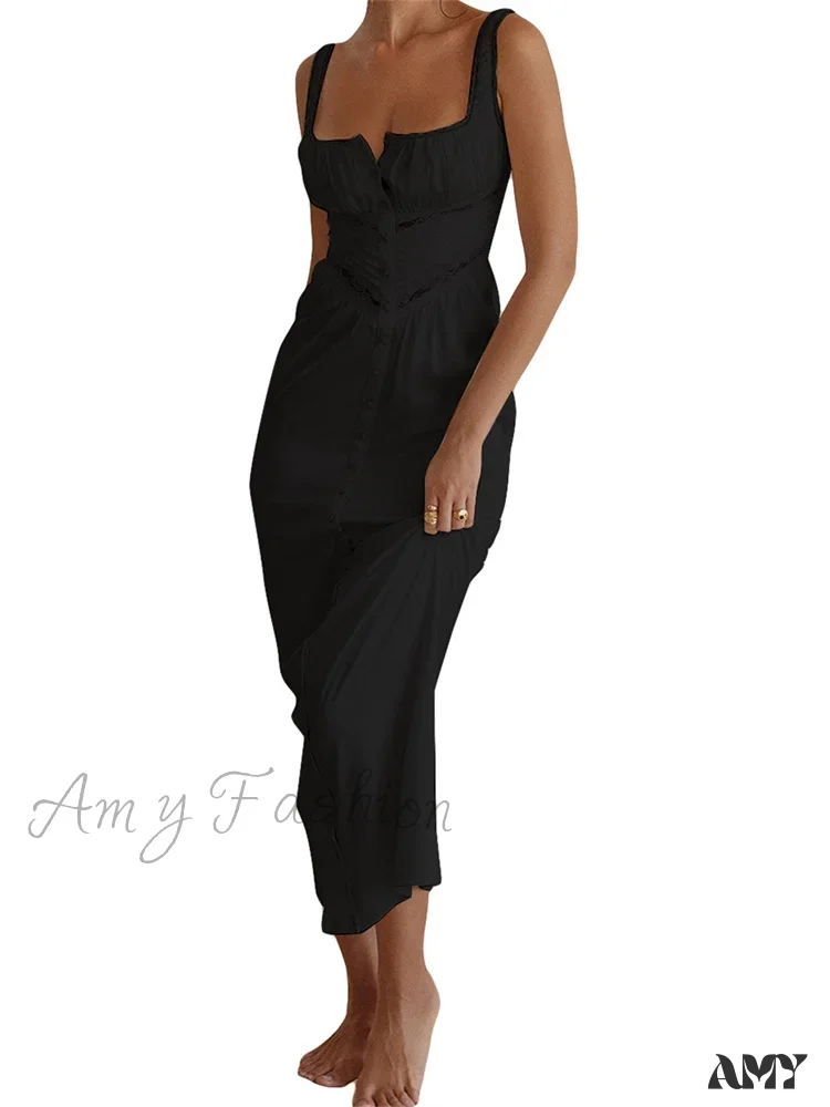 Amy Fashion - Women Y2K Low Cut Square Neck  Boho Lace Floral Patchwork Sleeveless Strap Ruched  Vestidos Sundress - Image 7