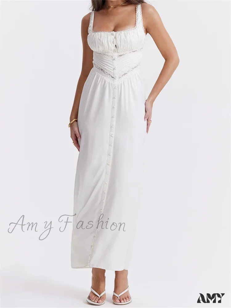 Amy Fashion - Women Y2K Low Cut Square Neck  Boho Lace Floral Patchwork Sleeveless Strap Ruched  Vestidos Sundress - Image 8