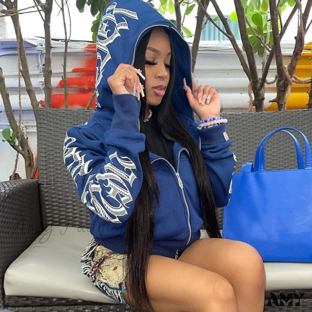 Amy Fashion - Zip Up Streetwear Letter Printed Hoodies - Image 7
