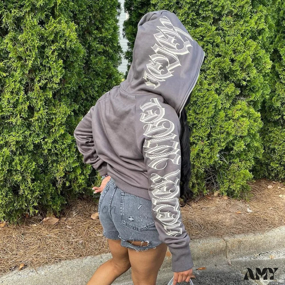 Amy Fashion - Zip Up Streetwear Letter Printed Hoodies - Image 8