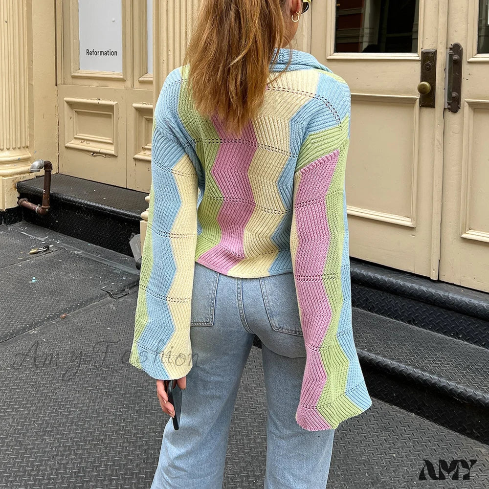 Amy Fashion - Multicolor Patchwork Sweet Girl Cardigan - Image 3