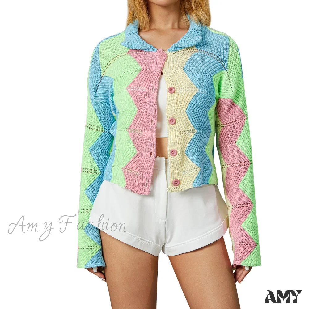 Amy Fashion - Multicolor Patchwork Sweet Girl Cardigan - Image 5