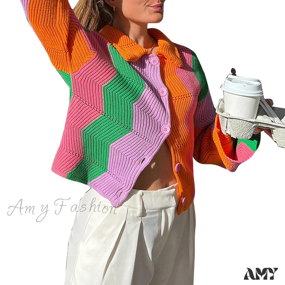 Amy Fashion - Multicolor Patchwork Sweet Girl Cardigan - Image 6