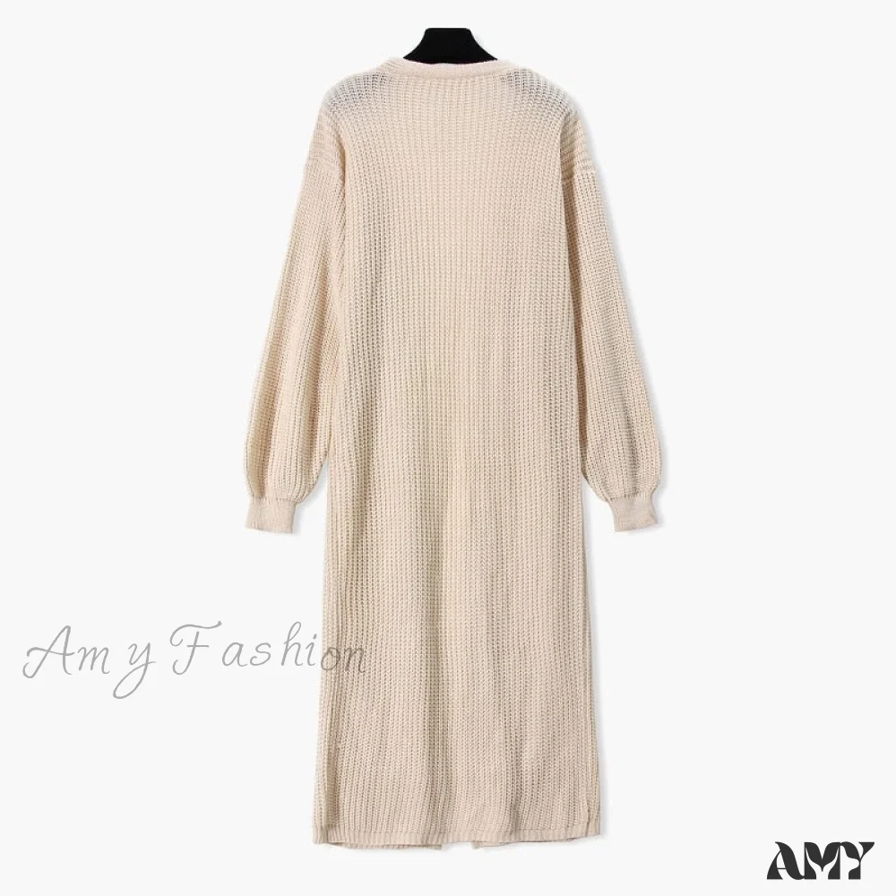 Amy Fashion - Casual Long Knitted Cardigan women V-Neck sweater - Image 3