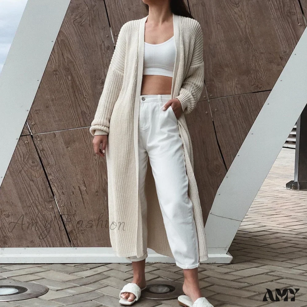 Amy Fashion - Casual Long Knitted Cardigan women V-Neck sweater - Image 9
